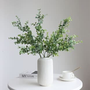 Ins Style Artificial Money Leaf Eucalyptus Flower Material Long Branch 3 Fork Plastic Greenery Home Soft Decoration Flower Arrangement Decoration Wholesale
