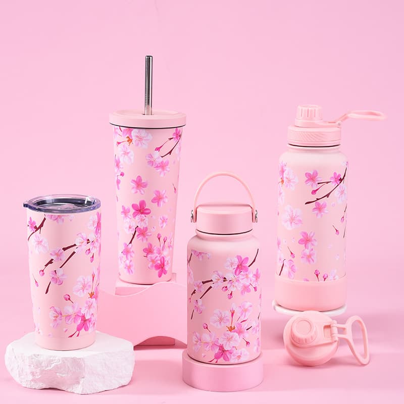 Large Capacity Stainless Steel Insulated Mug Sports Water Cup with Handle Milk Tea Cup Coffee Cup Sakura Set Thermal Cup