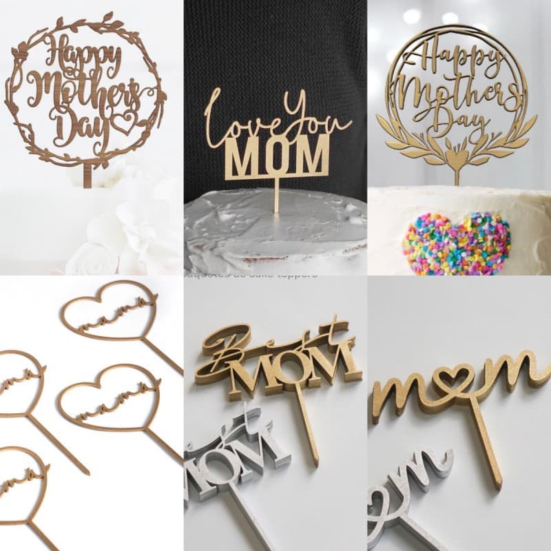 Cross-border Ins-style Wooden Cake Decoration Mother's Day Wooden Cake Topper Happy Mother's Day Cake Topper