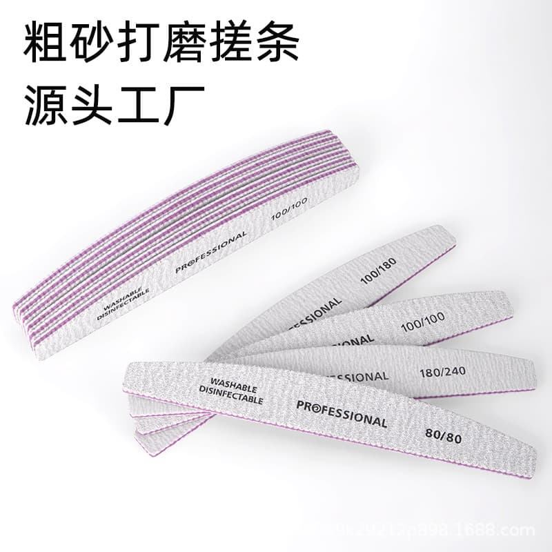 Cross-border Hot Selling Half-moon Gray Nail File Double-sided Coarse and Fine Grinding Gel Nail Buffer Wear-resistant and Non-shedding Sand In Stock
