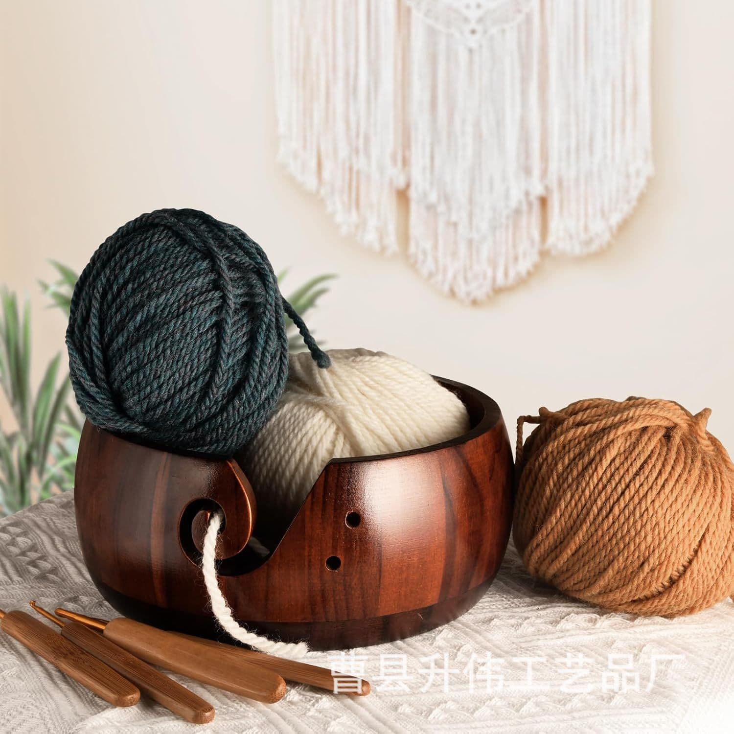 Wooden yarn bowl rack hand knitted crochet wool yarn bowl portable knitting accessories storage box yarn bowl