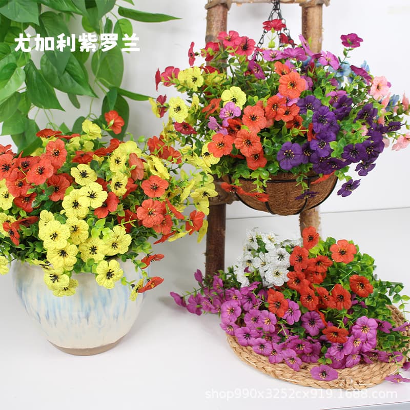 Artificial Eucalyptus Violet Camellia Eco-Friendly Plastic Flowers Fake Flower Bouquets Flower Beds Flower Trough Decoration Indoor Ornaments Flower Arrangements