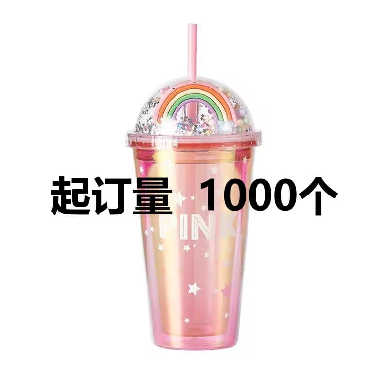 Cross-border double-layer straw cup astronaut starry sky plastic cup children's cute creative gift plastic water cup