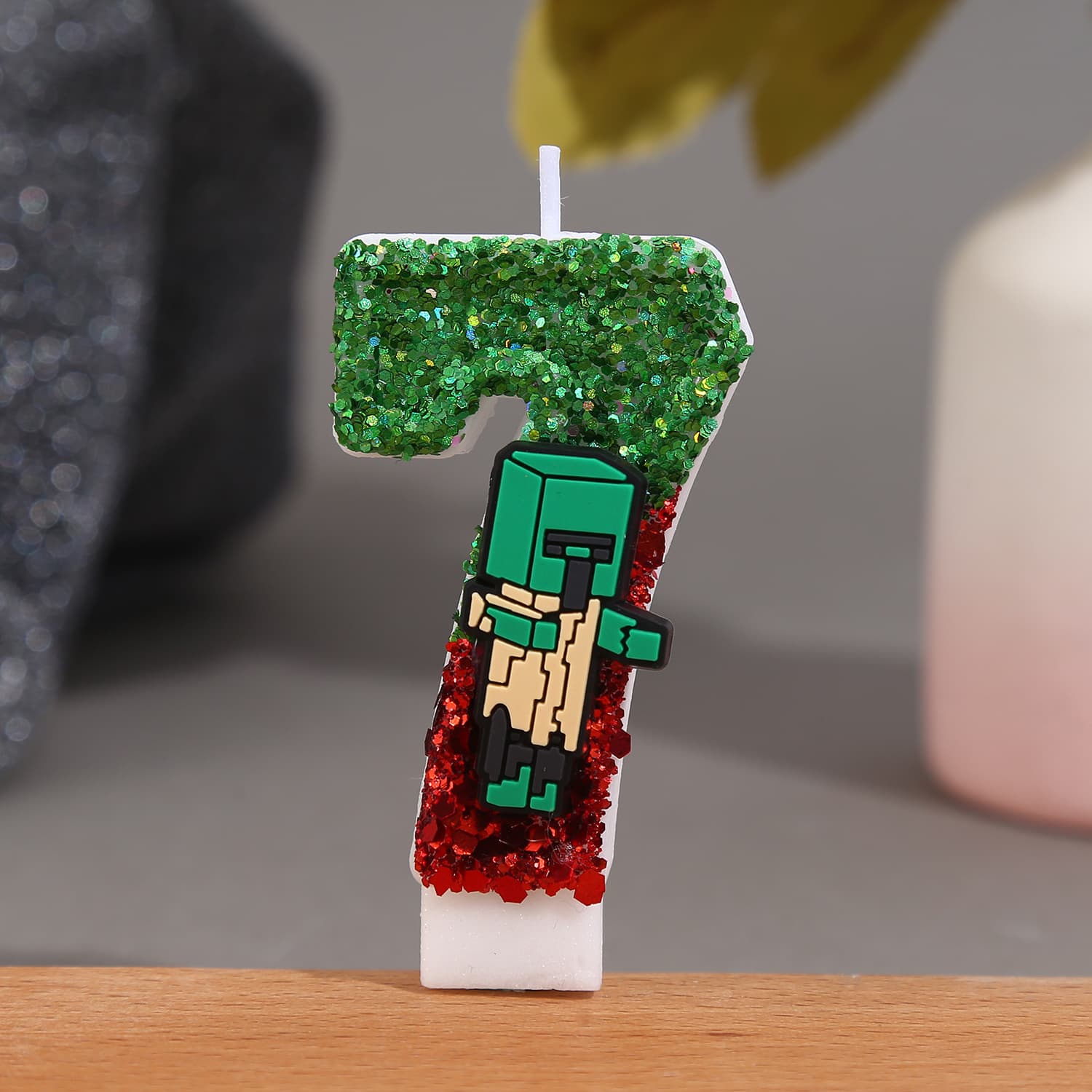 Minecraft Creative Cartoon Numbers 0-9 Handmade Candles for Boys' Birthday Cake Celebration Decoration Wholesale Cross-Border