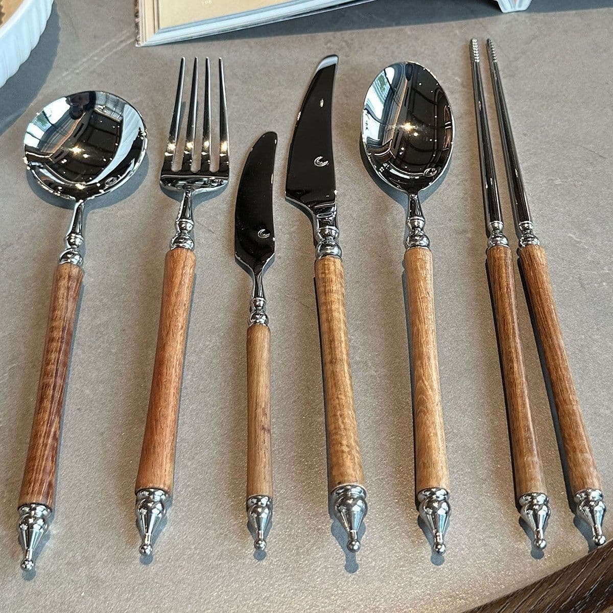 Ins-style Wood-grain Long-handled Spoon, Stainless Steel Imitation Wood Handle Dessert Spoon