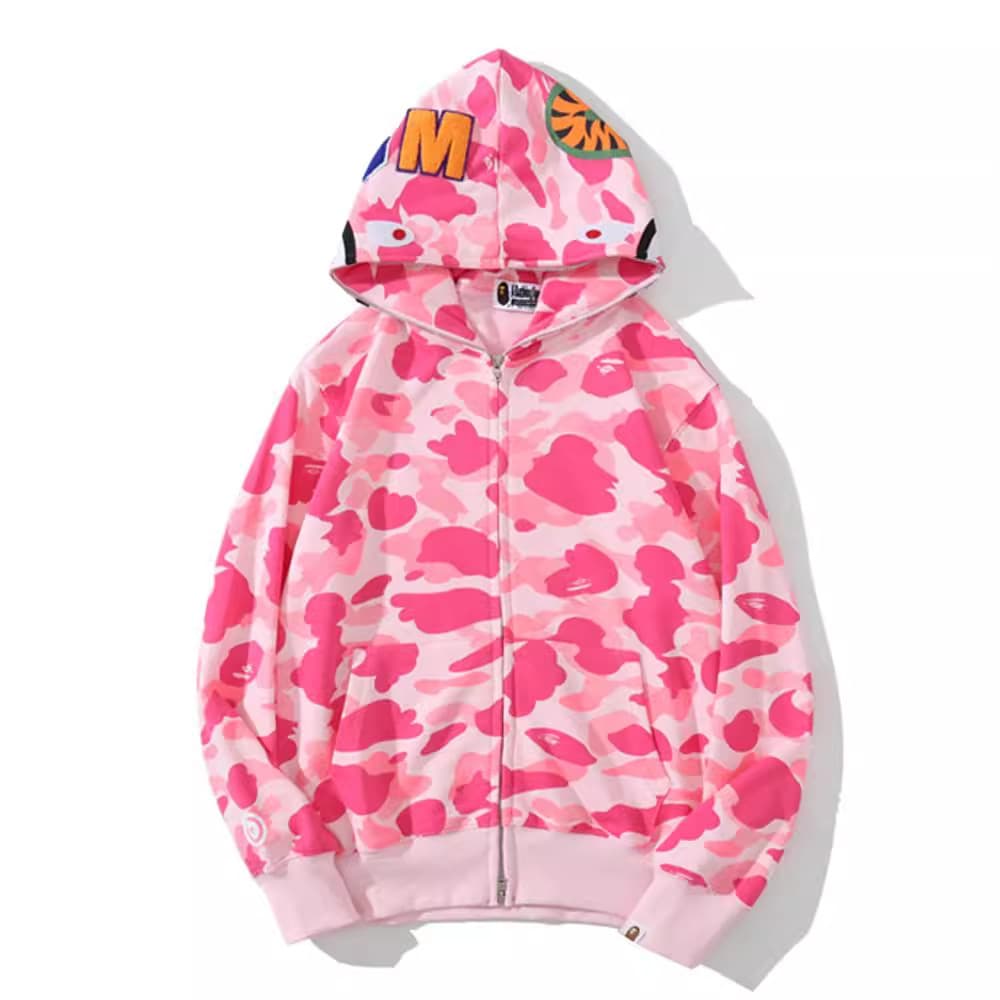 [Premium Version] Cross-border Trendy Brand BAPE Shark Ape Head Zip-Up Hooded Sweatshirt Jacket for Men and Women, Couple Style with Double Hoods