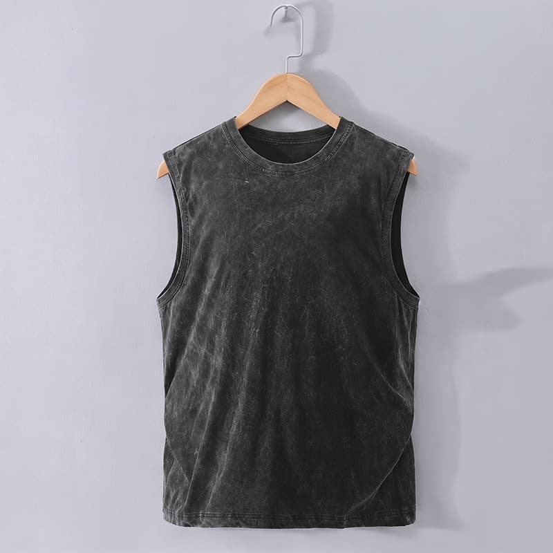 Wax Dye Vintage Washed Short Sleeve T-Shirt for Men, American Style Plus Size Cross-Border Trendy Brand Ins Vest Tank Top