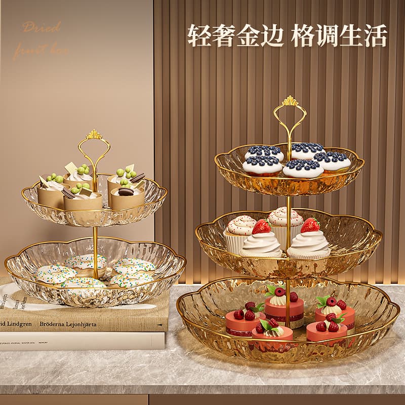 Multi-layer Fruit Coffee Table Candy Plate, Home Snack Dish, Glacier Texture Shatter-resistant Display Plate for Fruits and Snacks