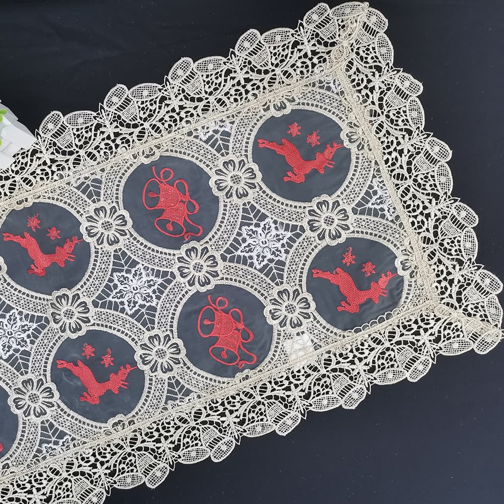 Christmas Mesh Embroidery Tablecloth, Holiday Lace Embroidered Napkin, Home Cover Table Runner
