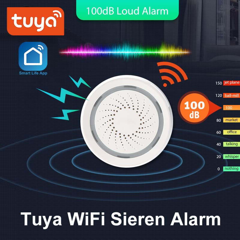 Tuya WiFi Alarm Siren for Home Wireless Smart Sound and Light Alarm with Mobile APP Linkage