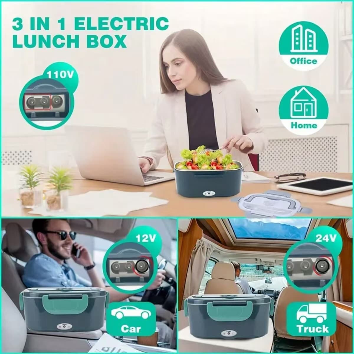 Cross-border production of lunch boxes, electric heated lunch boxes, Chejia 1.5 liter dual-use stainless steel PP lunch boxes, heated and insulated lunch boxes
