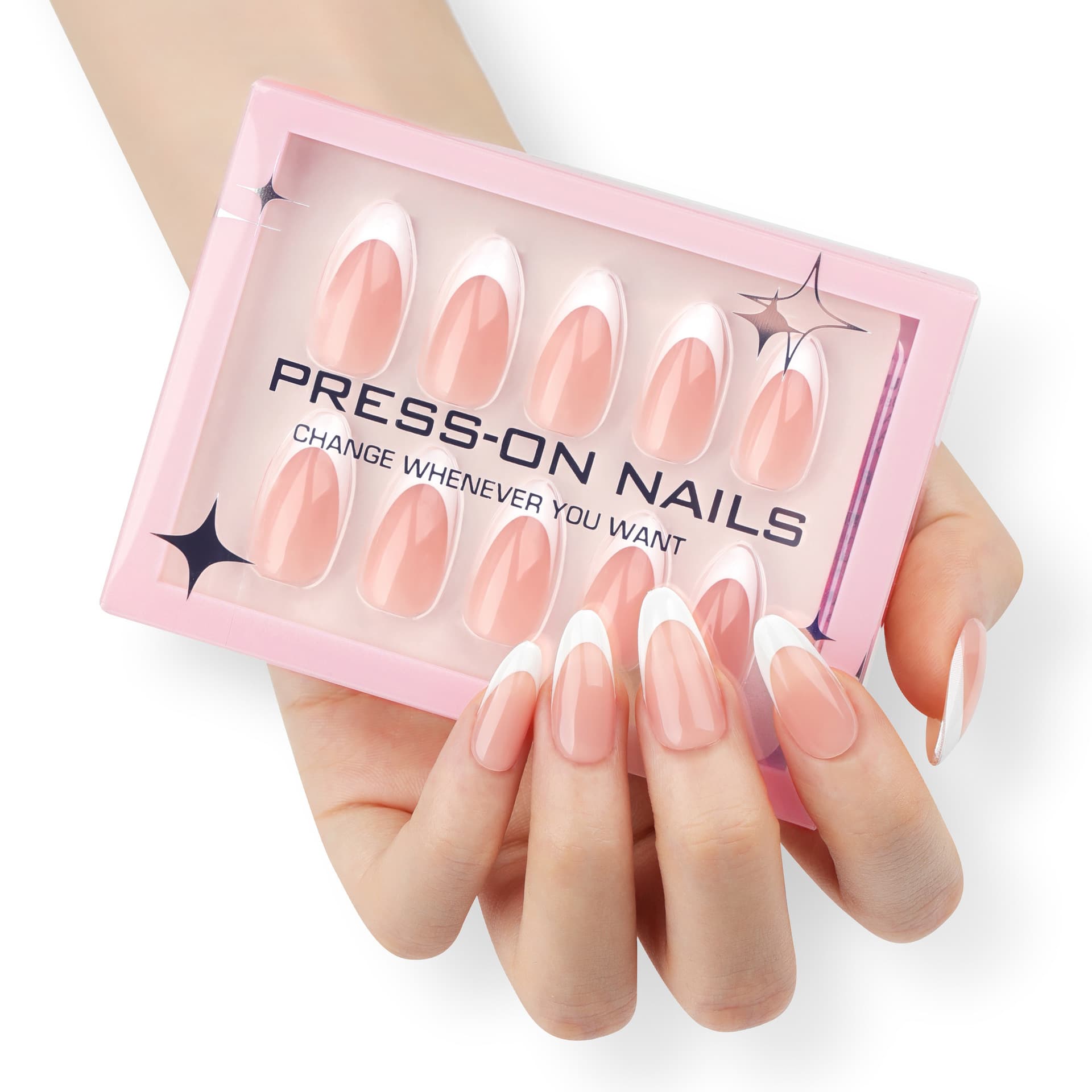 30 pieces of pink wearable nails, short almond nails, French white edge, high-end sense, cross-border best-selling manicure and fake nails