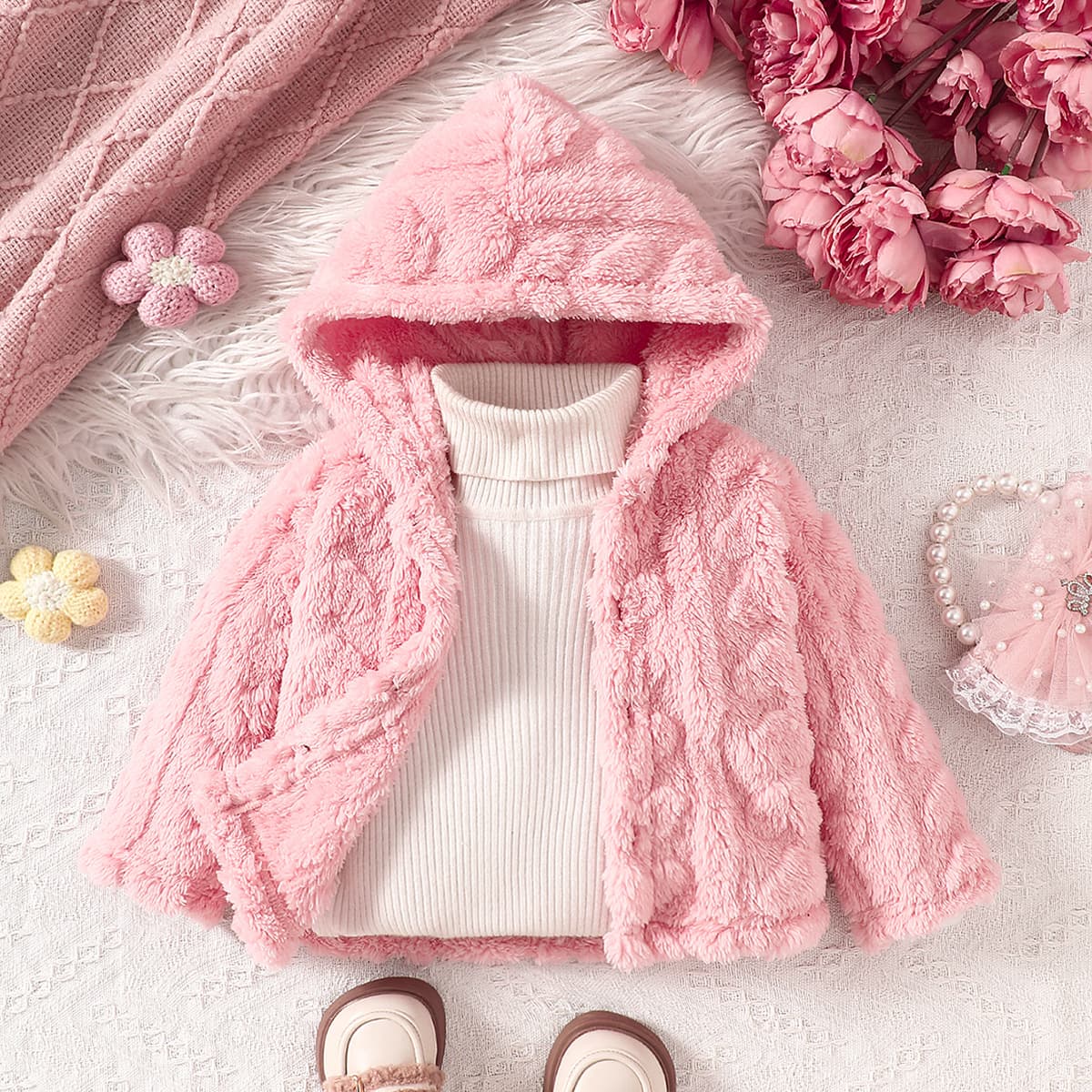 Girls' Autumn Jacket 2024 New Fall Hooded Top Warm Loungewear Loose Princess Style