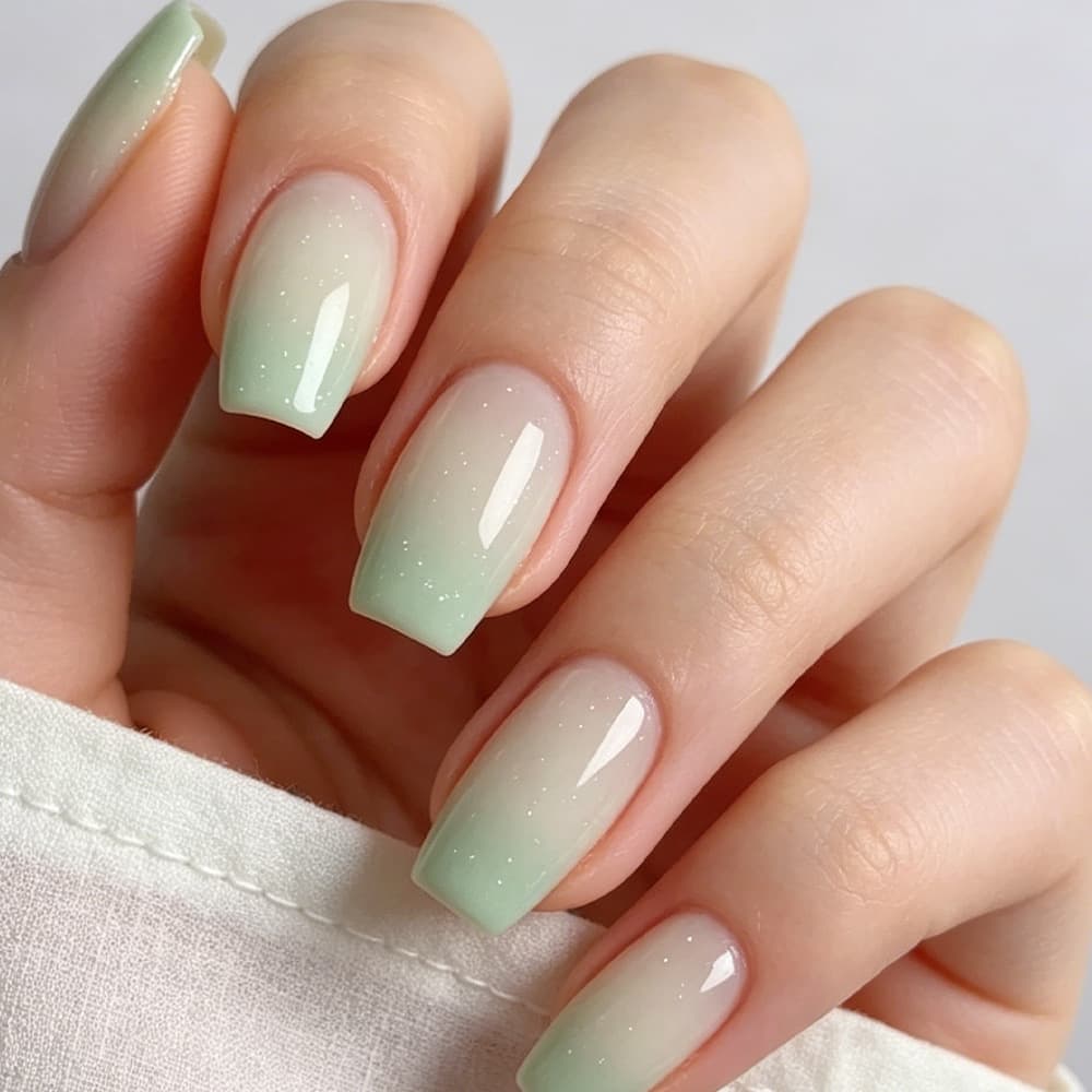 Cross-Border Nail Art Stickers, Simple and Gentle Green Gradient, Brightening Effect, Wearable Nails, Glitter Gradient, Blue-Green Gradient Nail Art