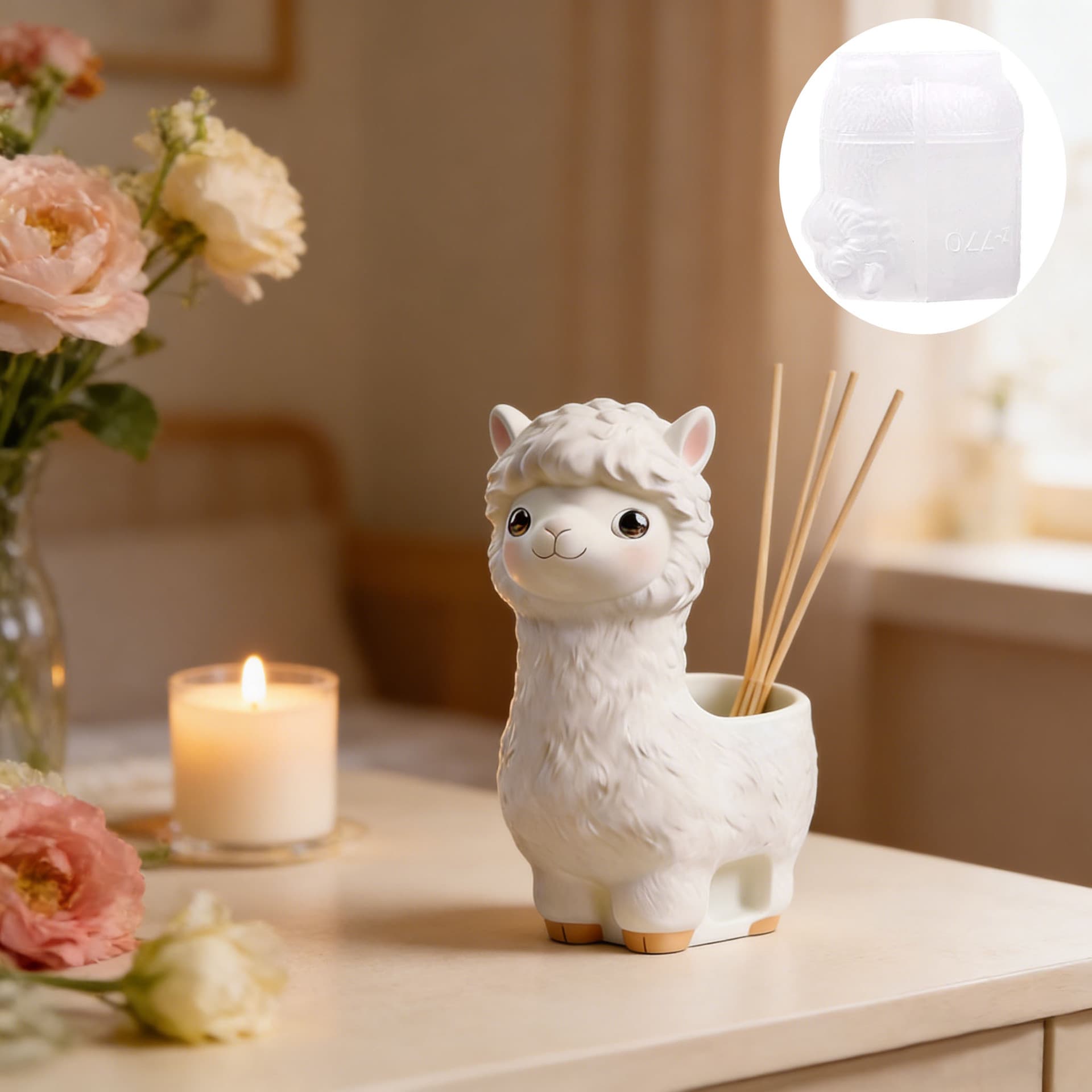 Little alpaca shaped aromatherapy cup pen holder flower pot making silicone mold creative handmade gift diy tool