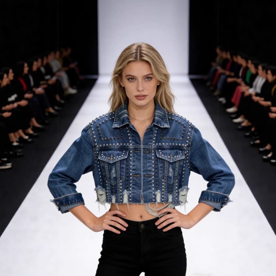 European station new spring and autumn European and American heavy industry diamond denim jacket women's long-sleeved frayed beaded jacket top cross-border