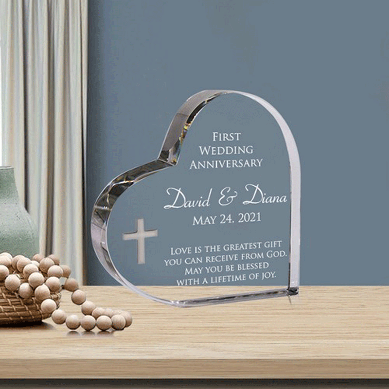 Acrylic heart-shaped crystal plaque, anniversary plaque, acrylic cutting and engraving, honorary medal display board