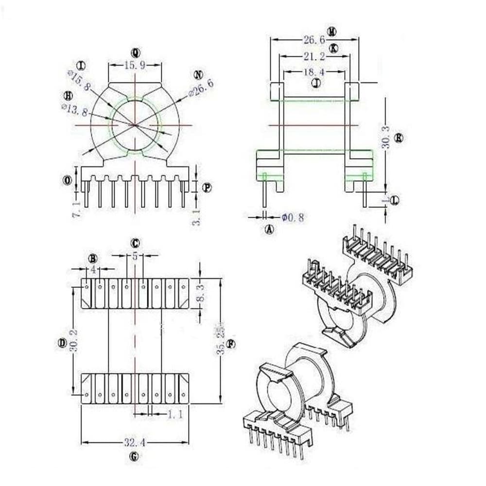 PQ3230 High-Frequency Transformer Bobbin Horizontal 8+8 Pin PQ3230 Bakelite Bobbin