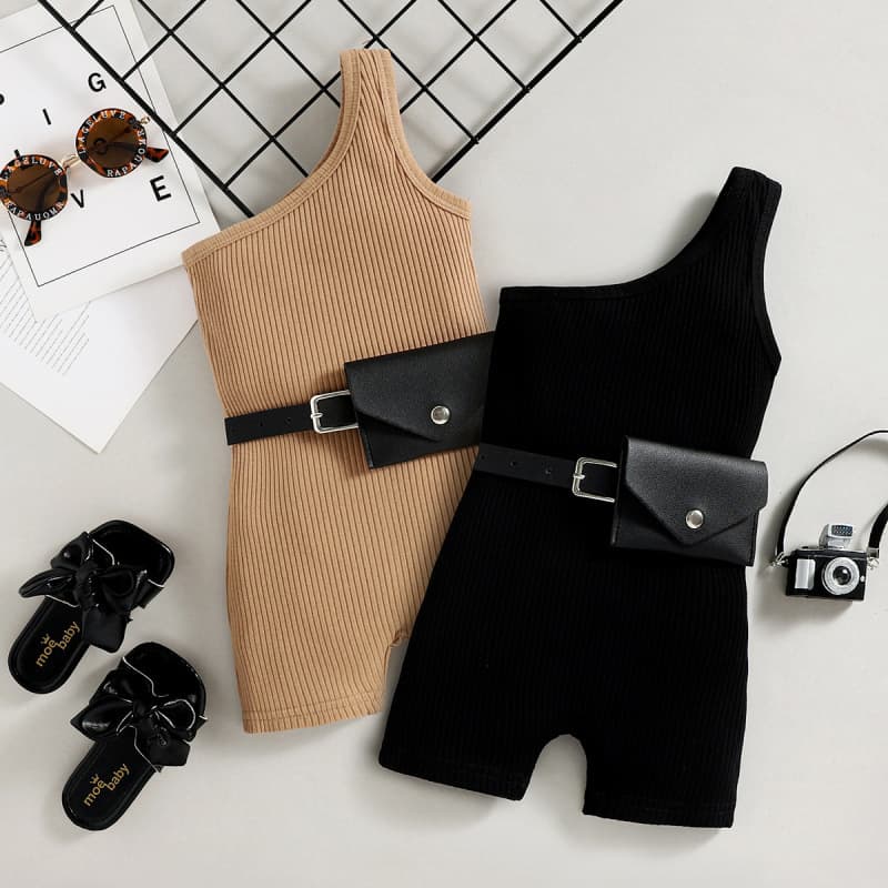 Children's clothing jumpsuit 2025 summer new style single shoulder pit strip waist bag baby girl off-shoulder vest shorts jumpsuit