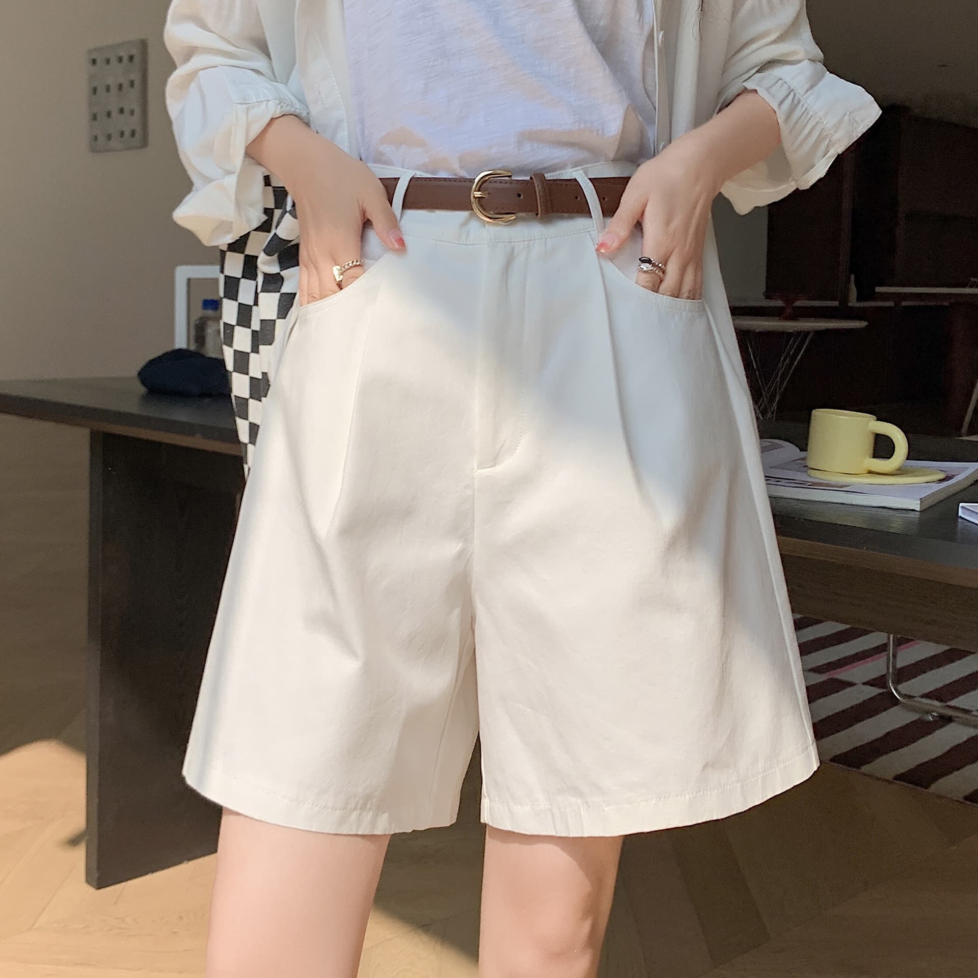 Linen and Cotton Cargo Shorts for Women, Summer Thin High-Waist Korean Loose Wide-Leg Shorts, Petite Fashion Trendy Shorts