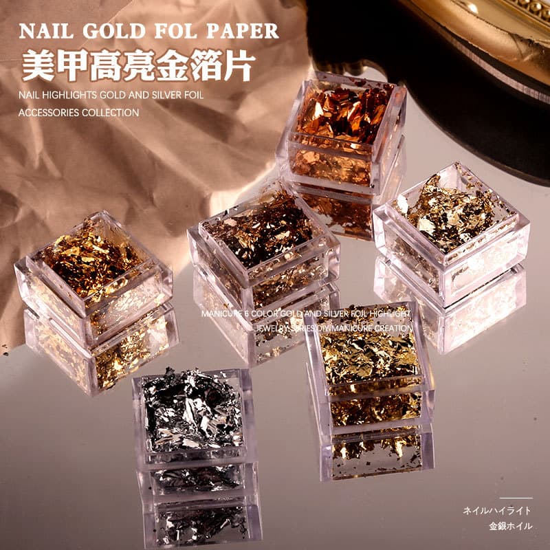 Nail Art Decorations High Shine Gold Foil Pieces Silver Gold Color Tin Foil Fragments Nail Glue Decorative Stickers Gold Foil Paper Shiny Sequins