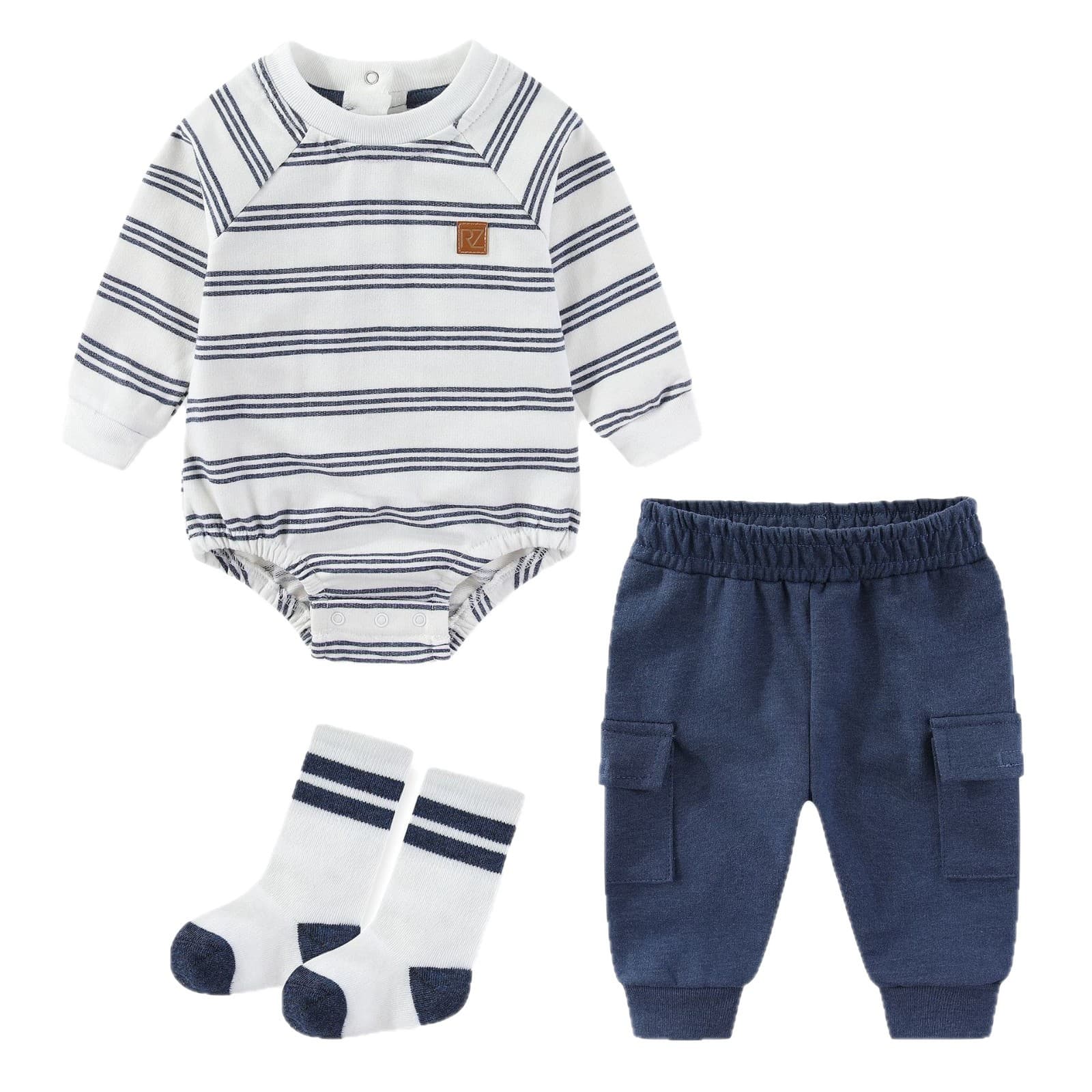 Cross-border Baby Hat Long Sleeve Pants Socks 4-Piece Set Infant Romper Fashion Casual Home Clothes Set