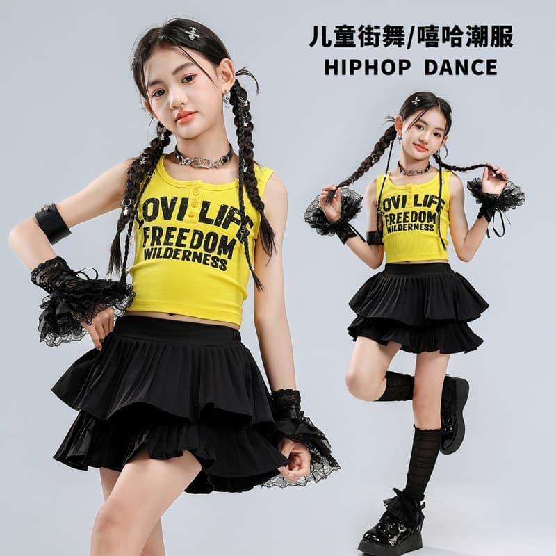 Girls' Jazz Dance Costume Kids Street Dance Trendy Outfit Stage Performance Wear Hip-Hop Jazz Cheerleading Dance Costume Cool and Stylish