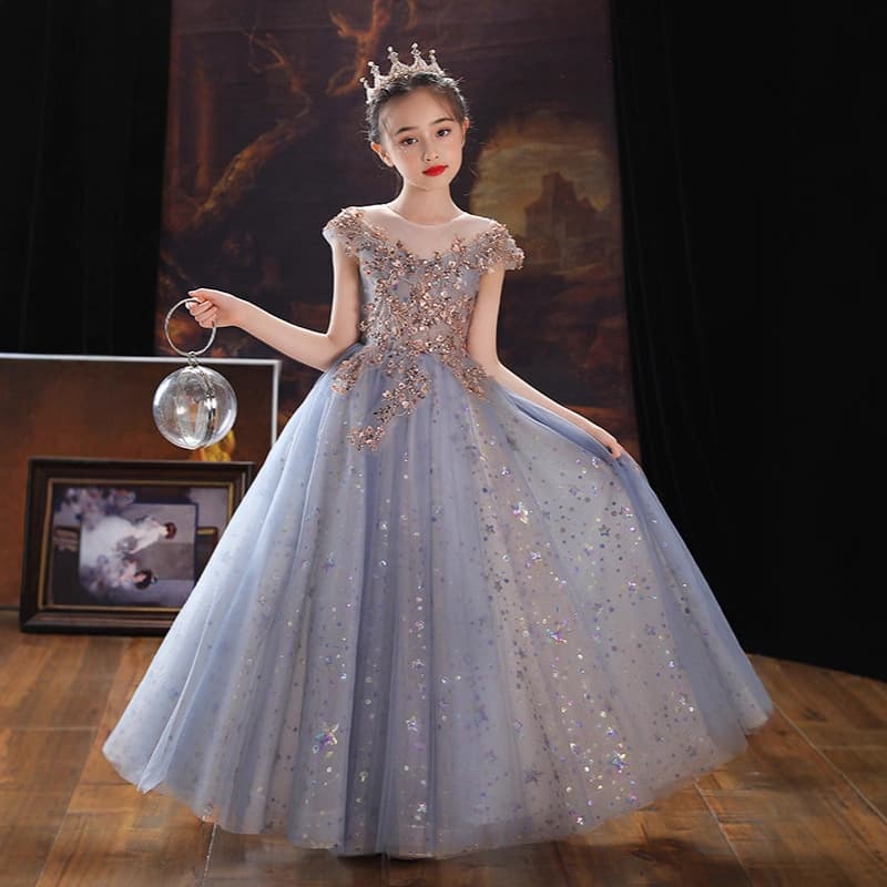 2026 New Children's Tulle Princess Dress Flower Girl Wedding Host Piano Performance Gown