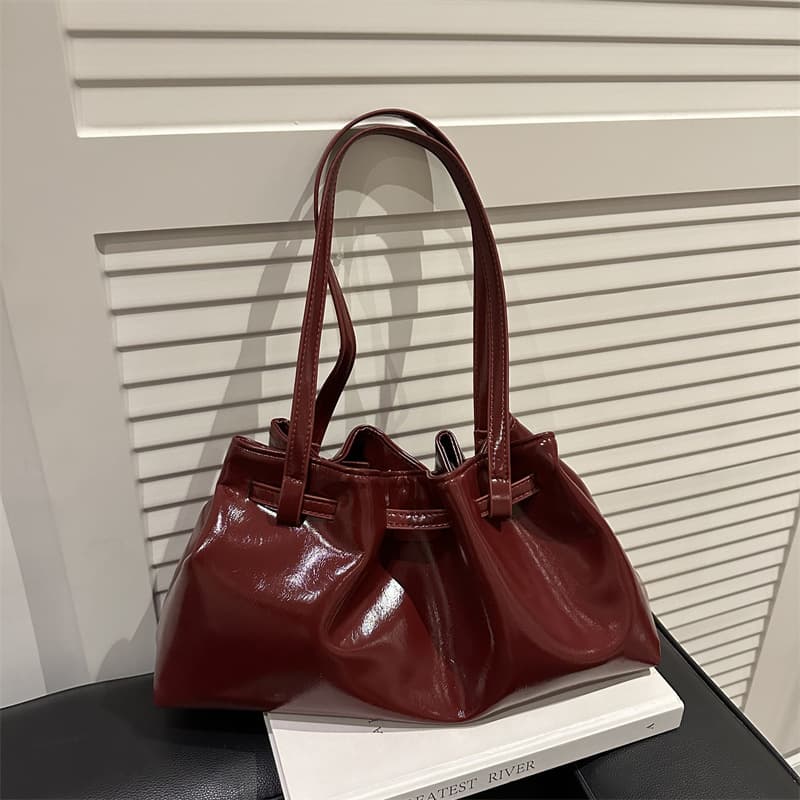 Tote Bags Cross-Border Hot Selling Single Shoulder Bag Women's Pleated Tote Bag Large Capacity PU Soft Leather Casual Handbag