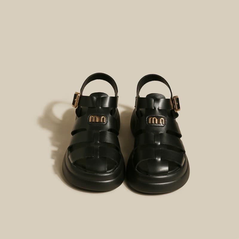 Thick-soled sandals for women 2025 new black fashion college style small versatile toe sports Roman sandals