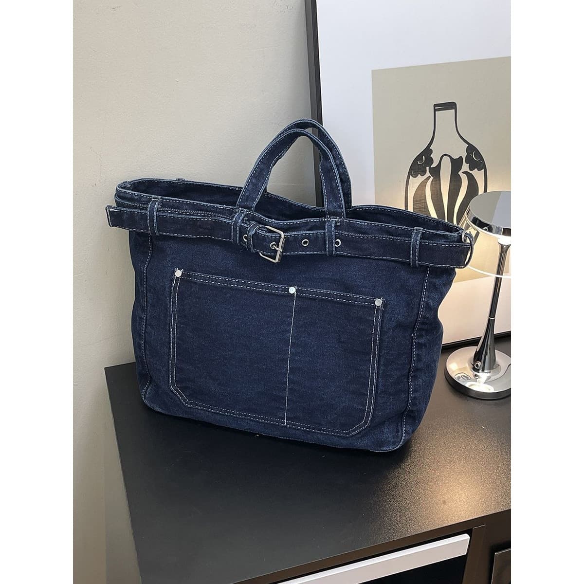 Large-capacity literary washed denim bag retro style shoulder bag casual versatile commuting tote bag wholesale soft