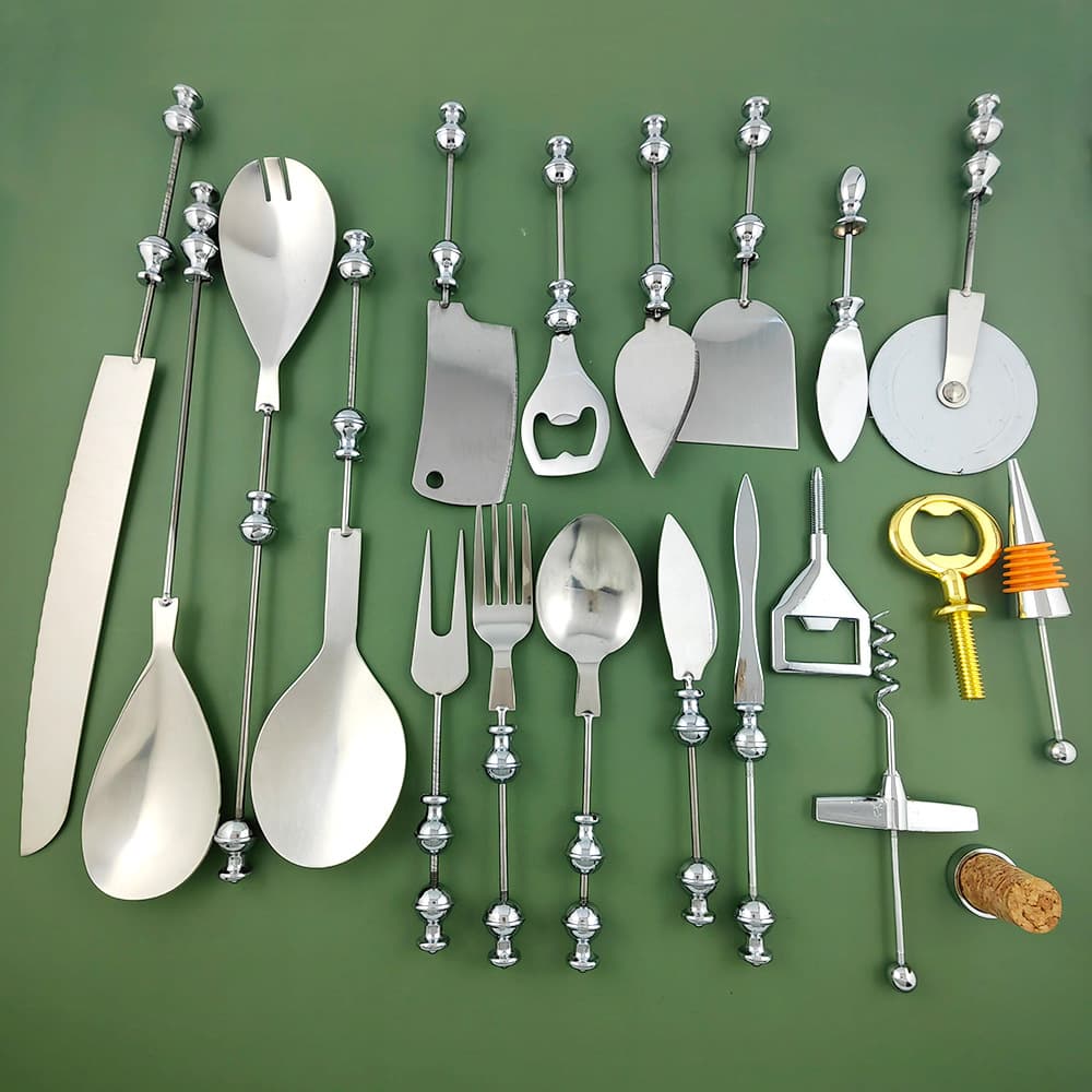 Kitchen Utensils DIY Beaded Fork Spoon Alloy with Chopsticks Serrated Knife Pizza Knife Wine Stopper in Stock Wholesale