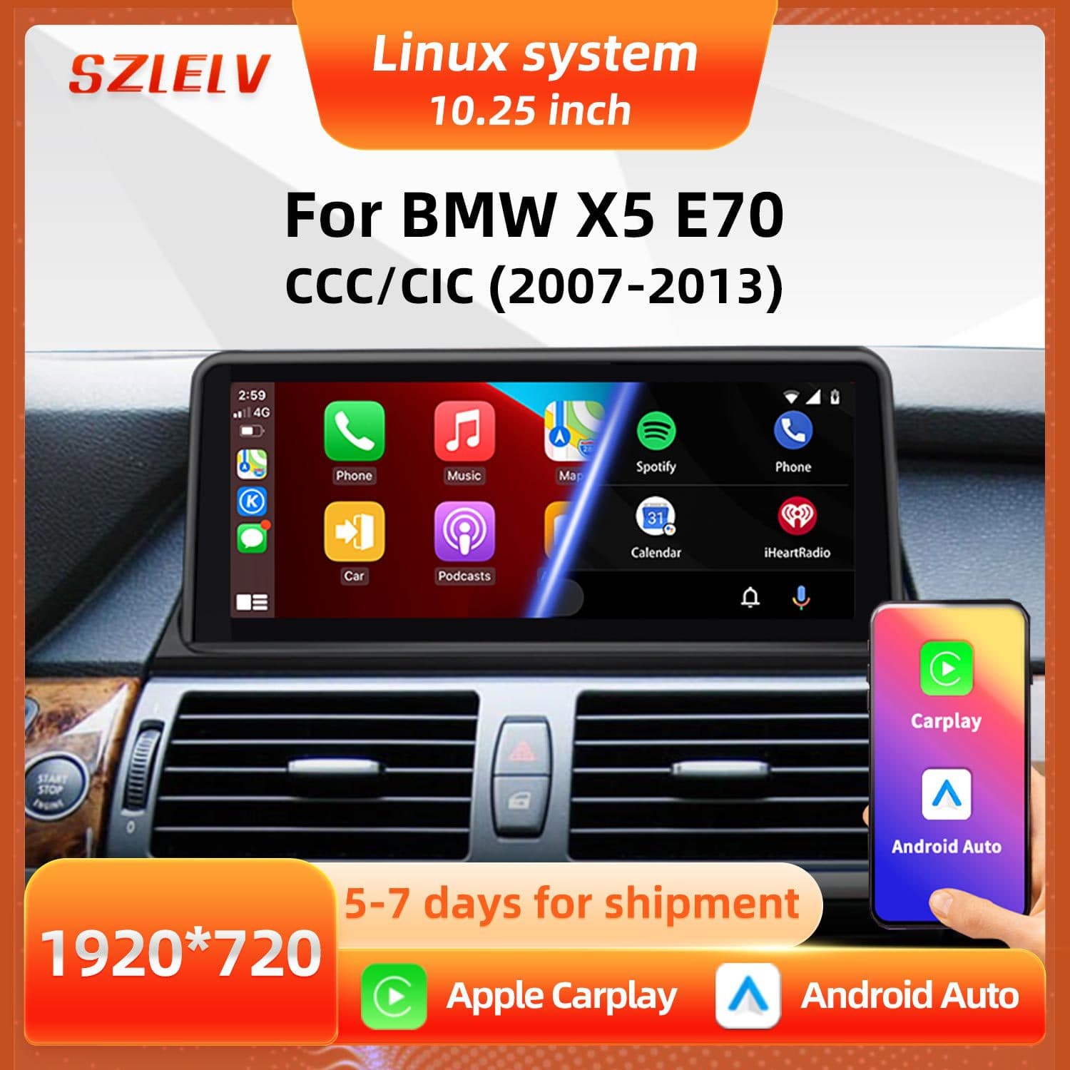Compatible with BMW X5 E70 X6 E71 E72 Carplay Central Control Screen Car Bluetooth Navigation Video Player