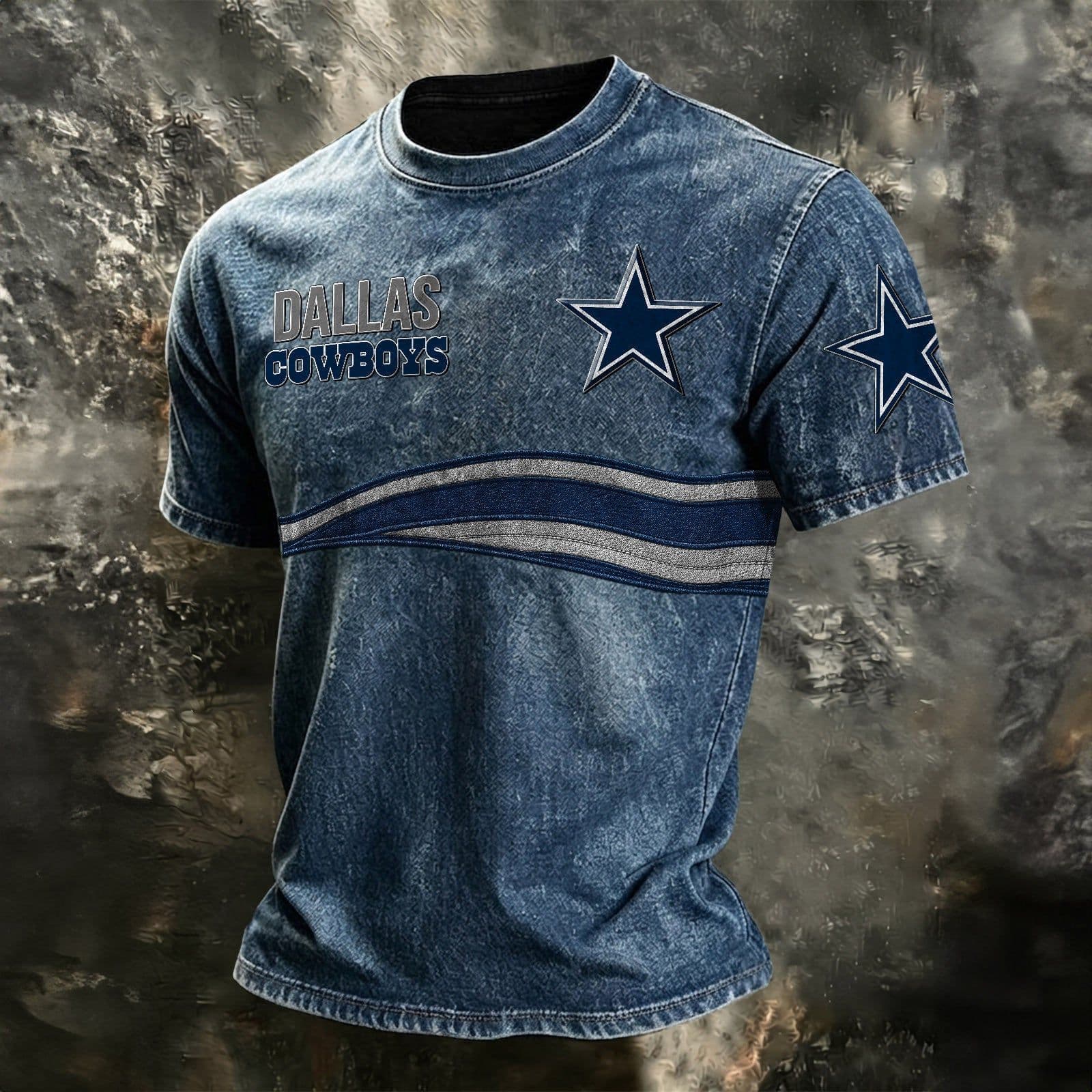 2026 Summer New Men's Denim-Style Dallas Cowboys Short-Sleeve T-Shirt Crewneck Athletic Print Trendy