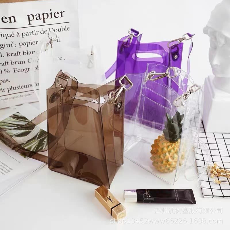 PVC Custom Tote Bag, Crossbody Jelly Color Semi-Transparent Bag, Small Square Shoulder Bag with Logo TPU Bag