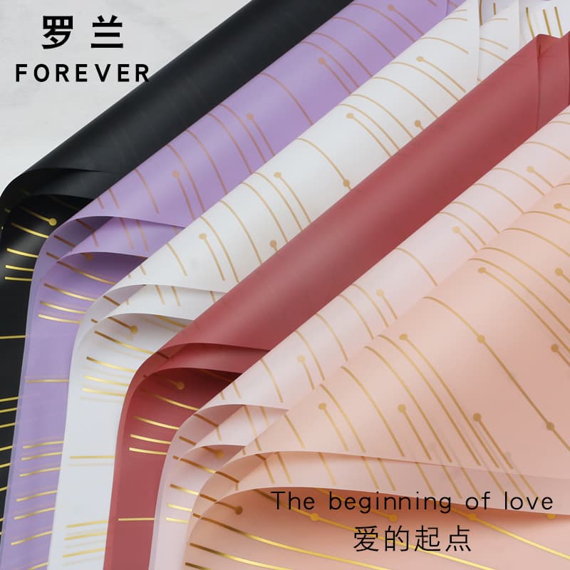 The starting point of Luolan's love cross-border Korean plain paper gold thread printing waterproof hot stamping matte paper flowers floral wrapping paper