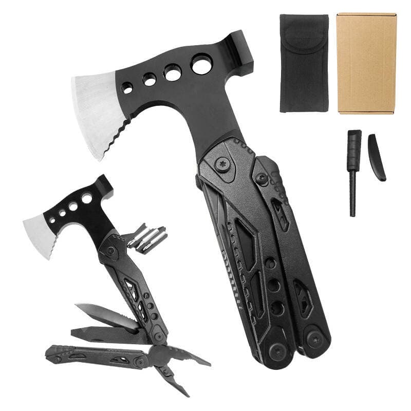 Source of multi-functional folding stainless steel axe hammer, portable folding survival tool, outdoor multi-functional axe.