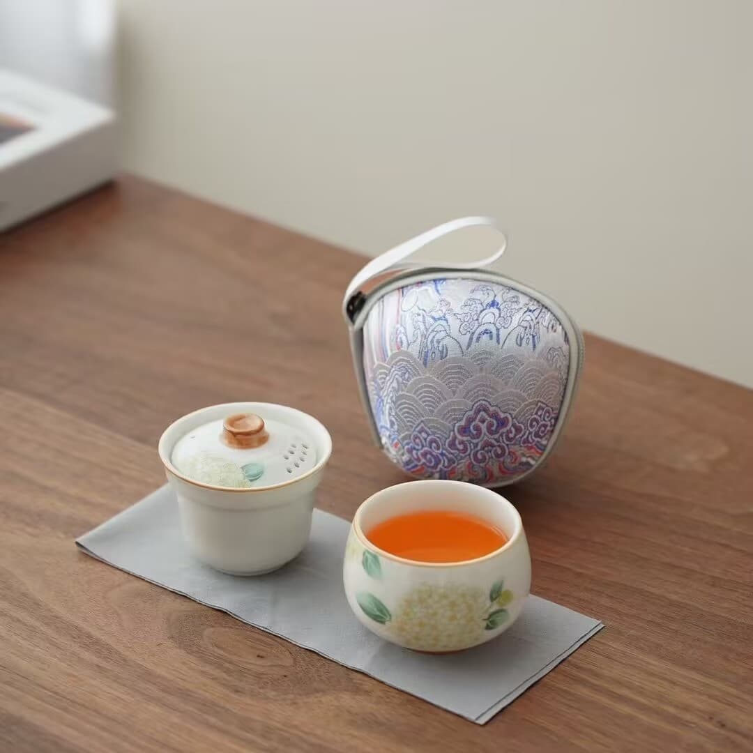 One Pot One Cup Solo Tea Set with Carrying Bag, Portable Travel Tea Set for Outdoor, Business Trip, Wedding, Business Gift, Souvenir, Fast Tea