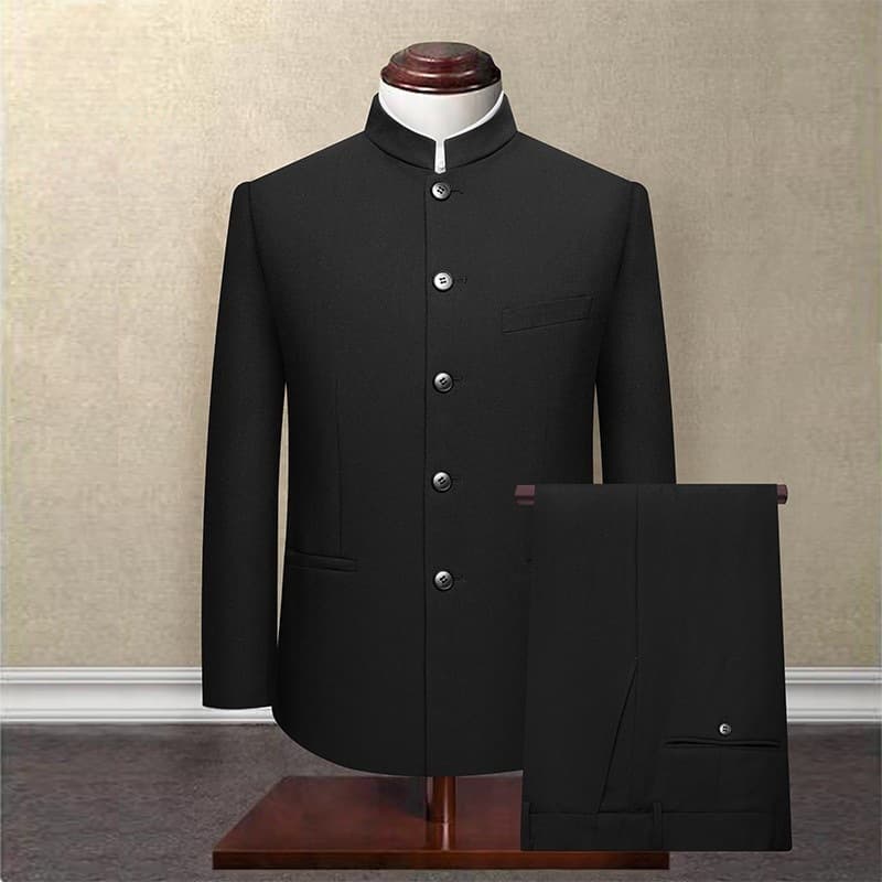 Zhongshan Suit Men Youth Middle-Aged Elderly Set Slim Fit Chinese Stand Collar Suit Set Chinese Style Groom Suit