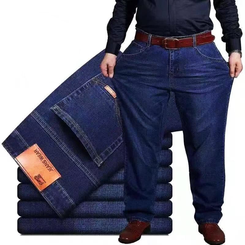 Autumn/Winter Plus Size Jeans for Men, Extra Large Loose Straight Leg High Waist Stretch Big Man Long Pants