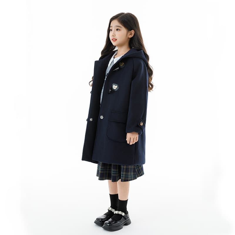 Boys' and girls' duffle coats, mid-length, preppy style, thickened and padded, winter woolen overcoat for older children.