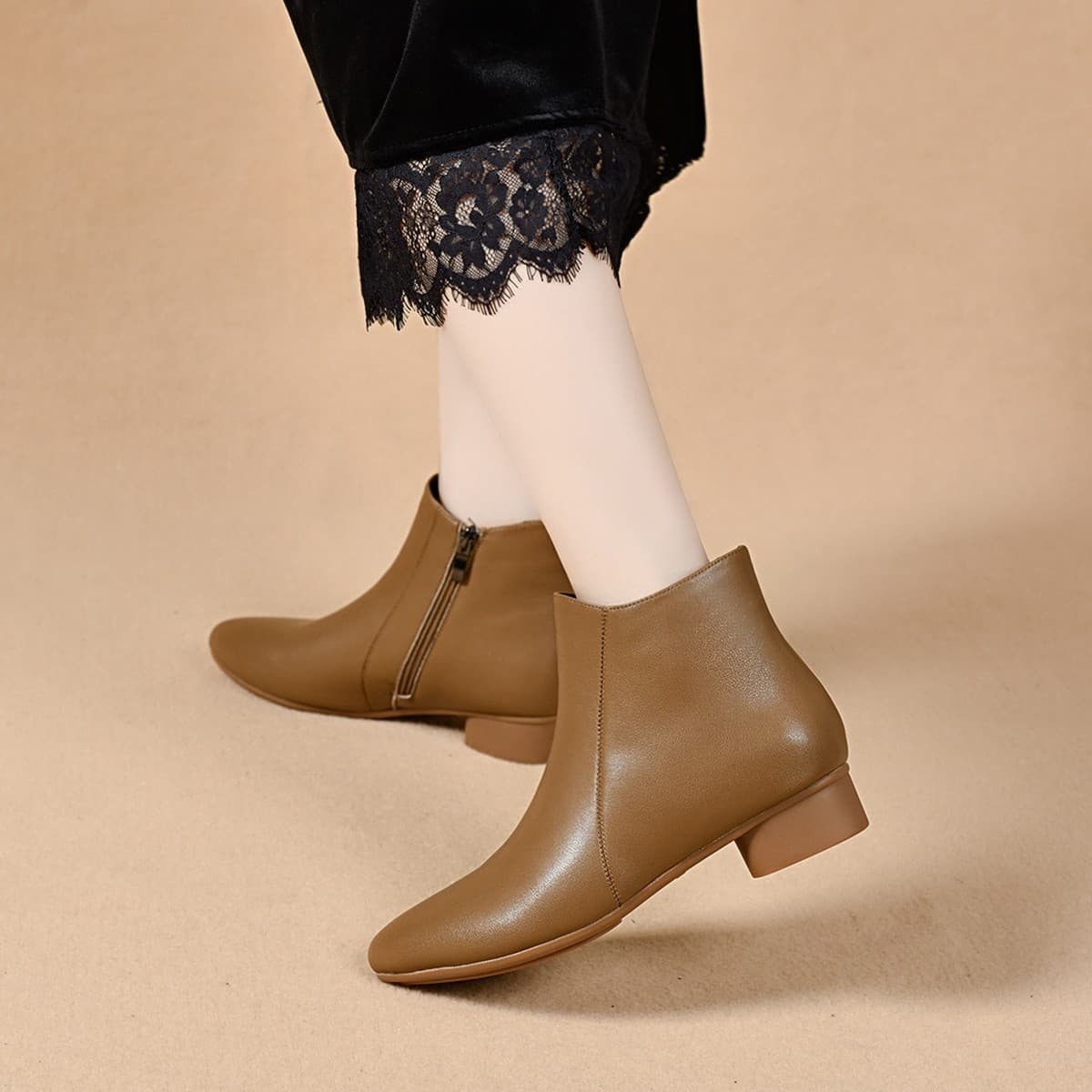 Soft Leather Flat Bottom Short Boots Women's Autumn Winter Spring Soft Sole Comfortable Shoes Pointed Toe Ankle Boots