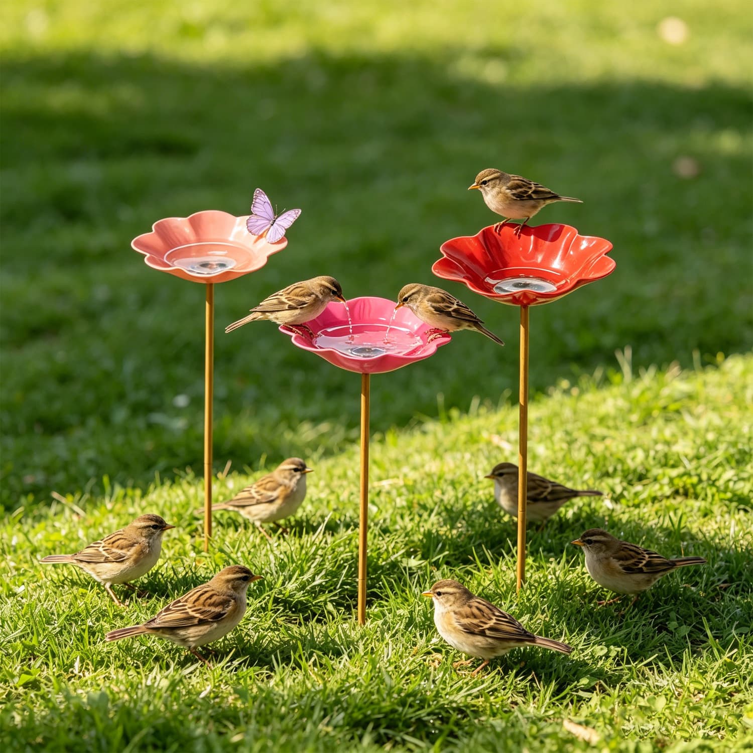 Best-selling Creative Flower Outdoor Garden Ground Stake Bird Feeder Metal Craft Rose Ground Stake Bird Bath