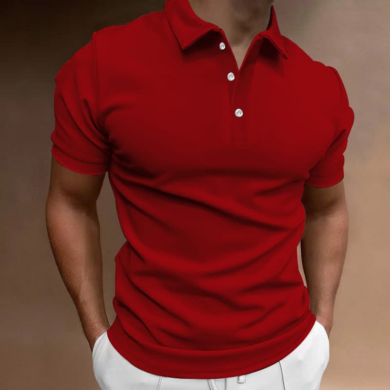 Cross-border EU Size Summer Men's Polo Shirt Solid Color Short Sleeve Turn-down Collar T-shirt Casual Slim Fit Top Button Sportswear for Men