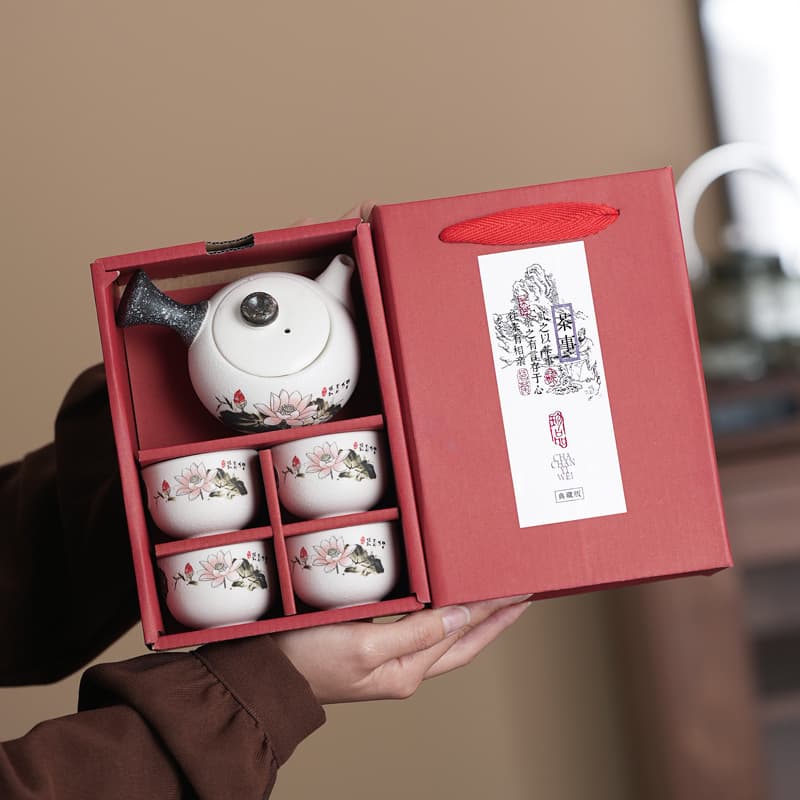 Kung Fu Tea Set Gift Box One Pot Four Cups Small Ceramic Tea Pot Business Event Gift Wedding Souvenir