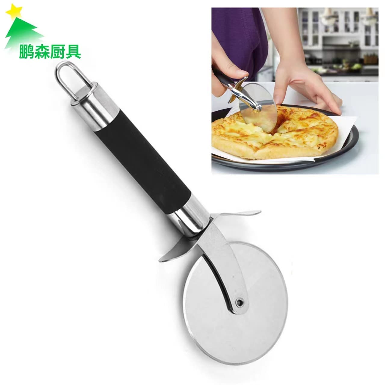 Factory Direct Supply Stainless Steel Wheel Dough Divider Single Wheel Pizza Rolling Knife Kitchen Pancake Gadget with Thickened Durable Handle