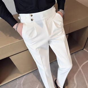 2025 Spring New Arrival British Style Slim Fit Tapered Dress Pants for Men, Korean Trendy Versatile Casual Business Suit Trousers