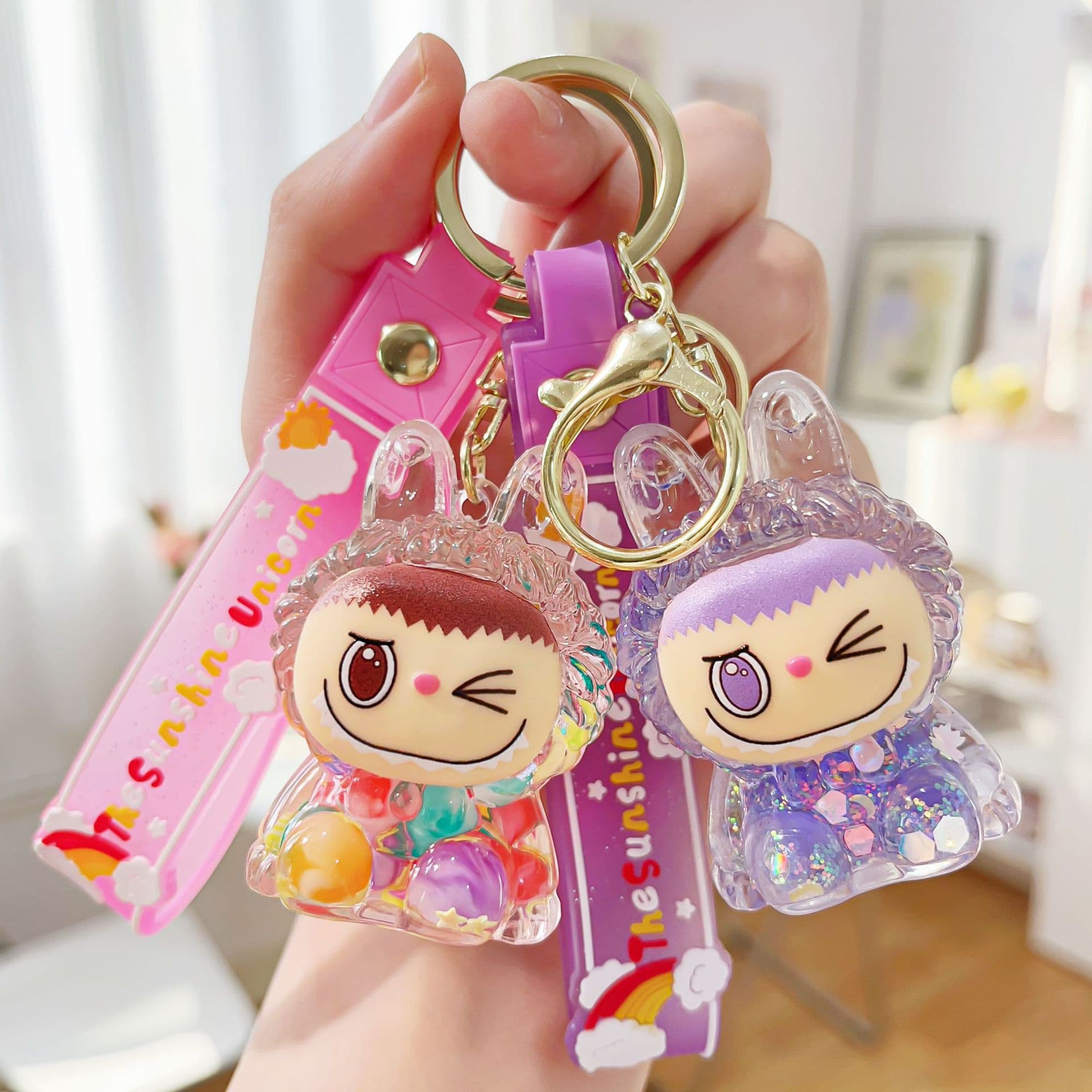 Creative Acrylic Quicksand Oil-Infused Glitter Mini Fabric Keychain Bag Charm Key Chain