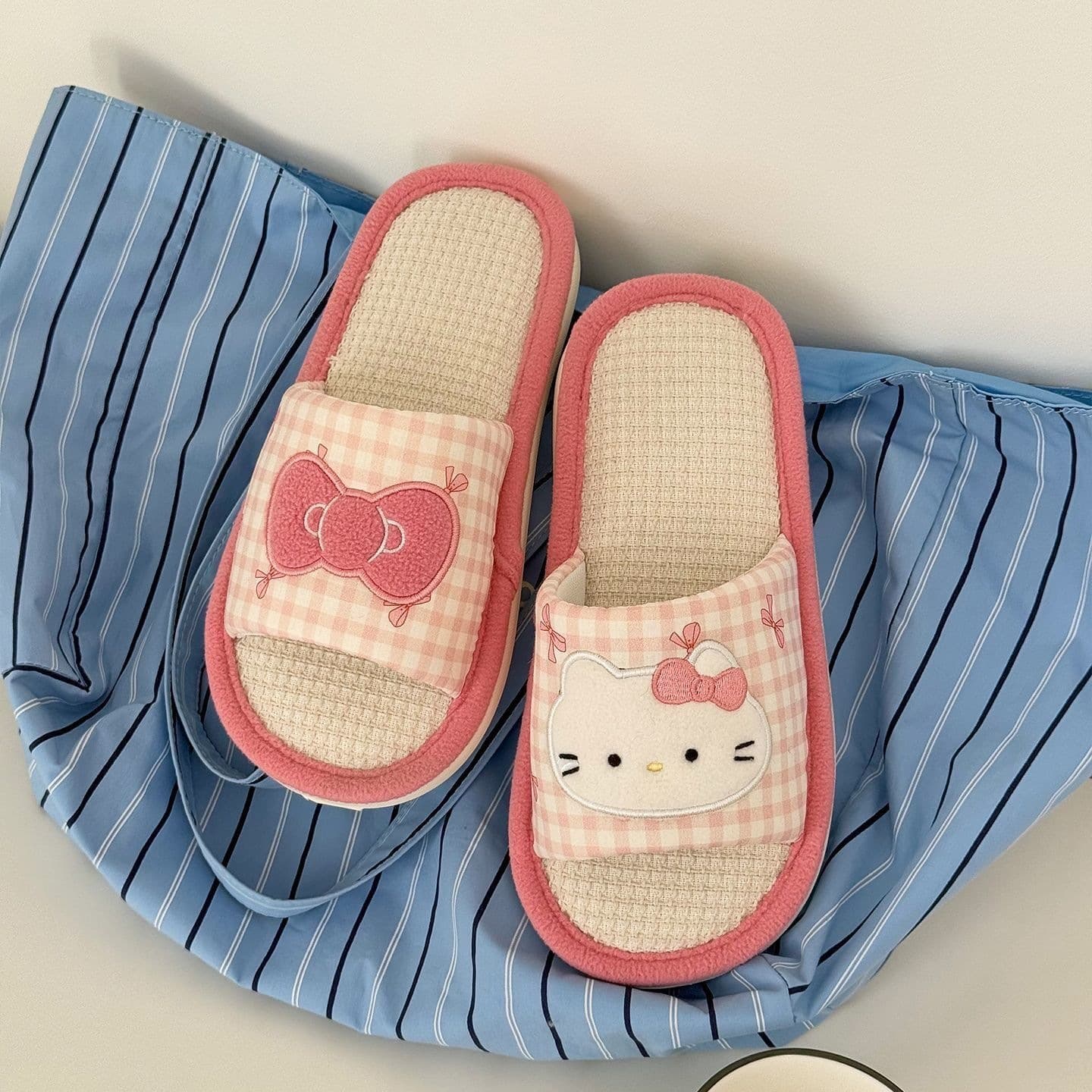 Home Linen Slippers Cute Linen Spring Autumn One-Line Slippers Anti-Slip Floor Slippers Four Seasons Women