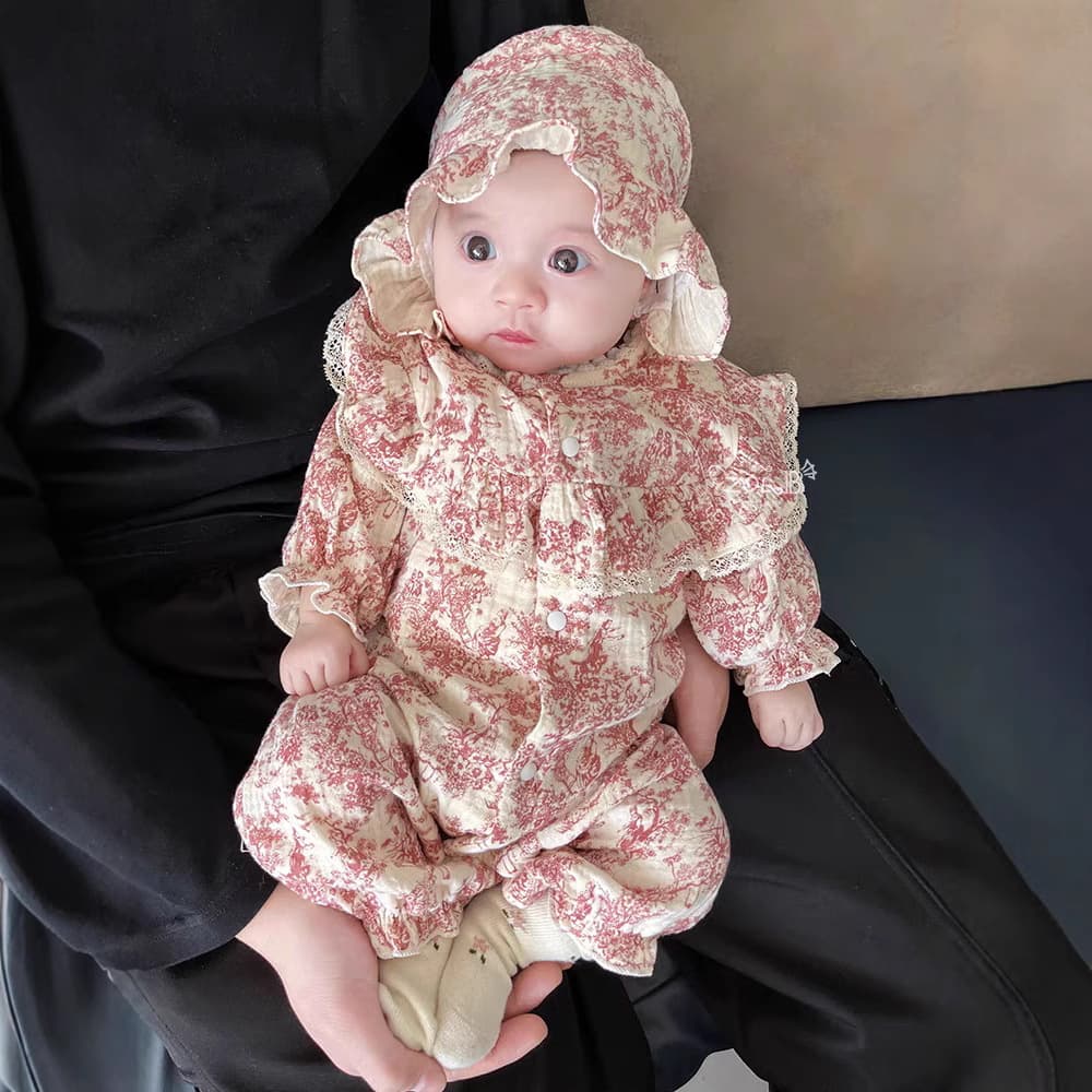Newborn Baby Girl Cotton Romper Set Infant 100 Days Bodysuit Spring Crawling Suit